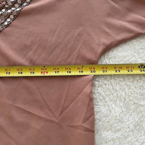 MODA International Women’s Tan Sequin Cold Shoulder Blouse Top Size Medium - Picture 6 of 7